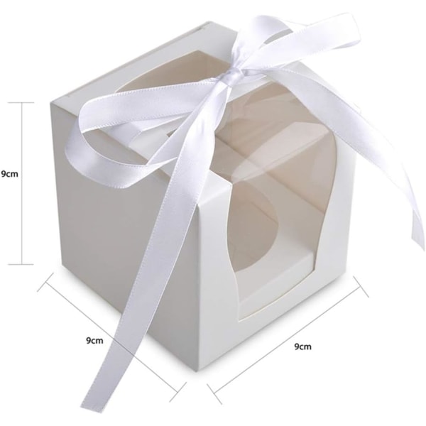 12 stykker White Window Cupcake-bokser, engangskakebeholdere