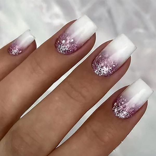 Falske negle franske hvide falske negle glitter tryk på negle Baller