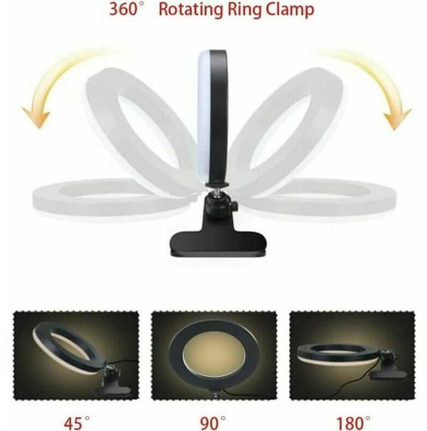 Ringlys med klips, 6 LED videokonferansebelysning I