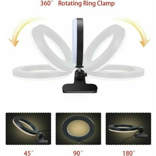 Ringlys med klips, 6 LED videokonferencebelysning I
