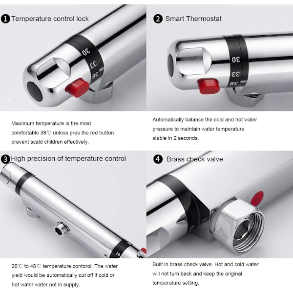 Termostatisk brusebads termostat, vægmonteret termostatisk brusearmatur