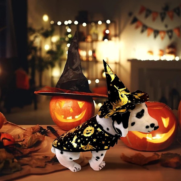 (L) Hund Halloween kostumer, hund og kat kappe hatte kæledyr kappe kostumer kæledyr kappe med heksehat og kæledyr b