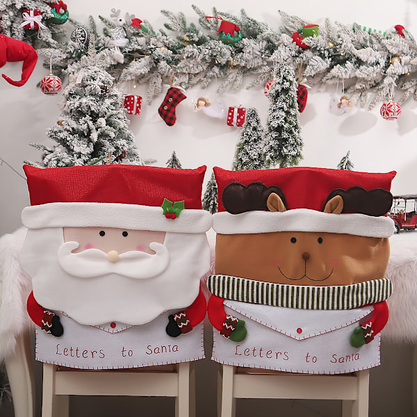 (H)Set med 3 julstolsöverdrag, stretchjulstolsdekoration, tvättbar julstolsrygg, universell Ch H
