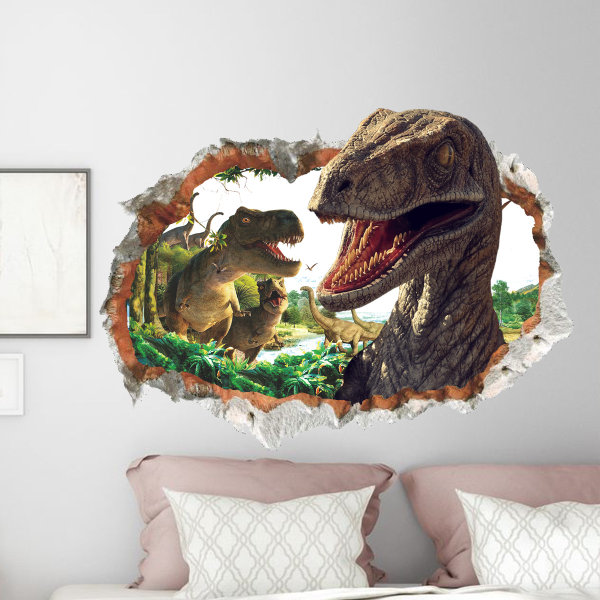 Dinosaurie väggdekaler trasiga 3D dekorativa väggdekaler 27,5*19,6