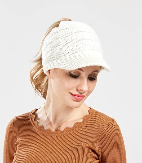 Vintervarm strikket hestehalehatt for kvinner, solhatt, beanie, baseballcaps Red