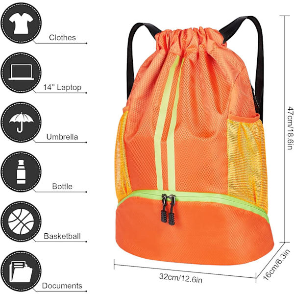 Oransje sportsbag med snøring, vanntett stoffpose B