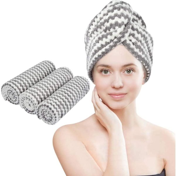 3-pack 60 x 35 cm hårturbanhandduk, anti-frizz superabsorberande snabb torkande handduk, våt långt hår handduk