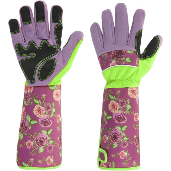 Hagehansker med lange ermer, håndleddsbeskyttelse, hagearbeid, beskjæring, rosegartner, beskyttende hansker, unisex, ett par (lilla B