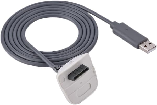 USB-opladningskabel (grå), 1,5 m trådløs spilcontroller hurtigt opladerkabel til Xbox 360