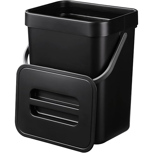 (Svart) Hängande liten soptunna med förseglad lock under diskho, 1,3 gallon monterbar kompostbehållare. Ingen O