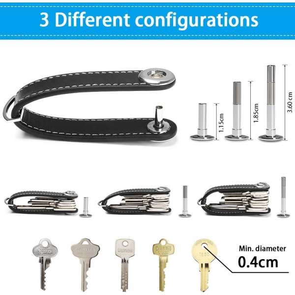 Lærnøkkelring - Nøkkelring for menn - Avtakbar nøkkelring - Smart lommenøkkelring, stilig gaveeske (kan romme 10-12 A