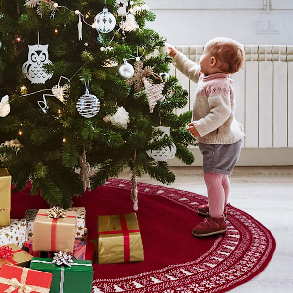 Julgransmatta, 92cm/36in Julgransmatta i Stickad med Snöflinga Tjock Julgran Rustik Semester Dekoration