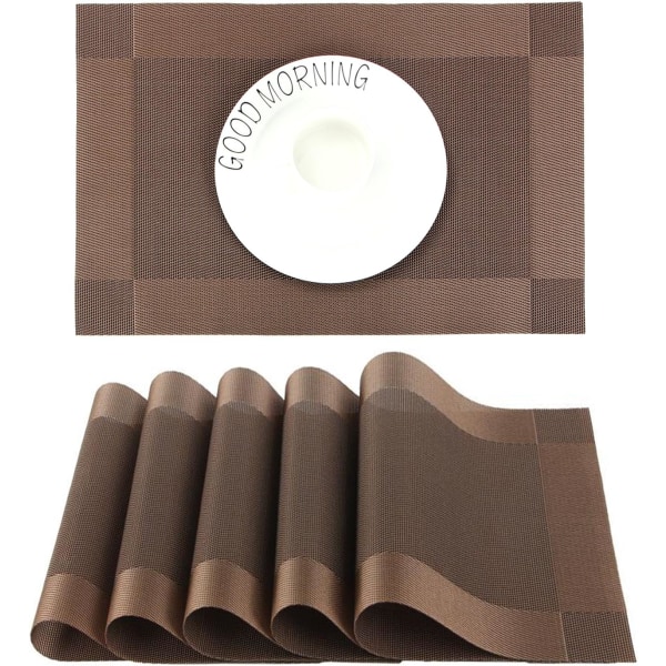 (Set med 6 bruna) Bordsunderlägg PVC Halkfri Tvättbar Värmebeständig R