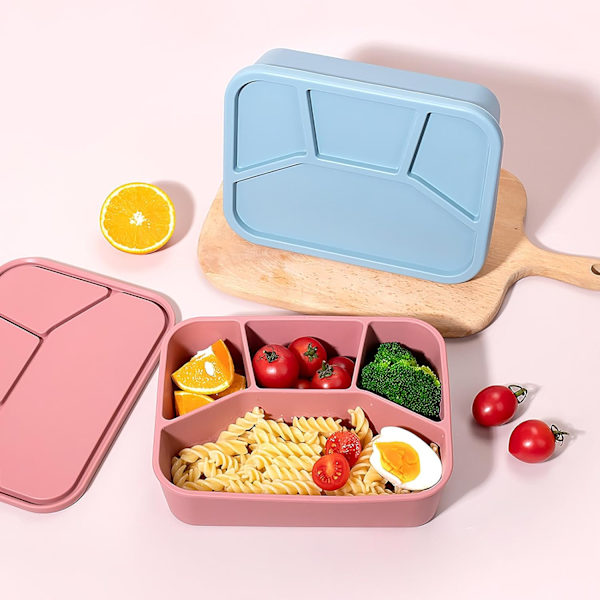 Lunchlåda med 4 fack och lock, läcksäker Bento-stil matförvaring för mellanmål