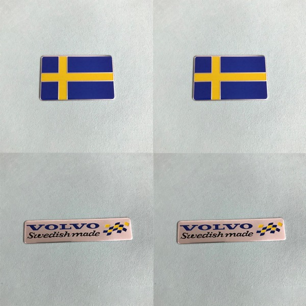(Kvadratisk svensk flagga + VOLVO stil B rand) två Volvo-logotyper Gril