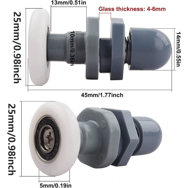 8 delar rullhjul för duschdörr, 25 mm duschhjul,
