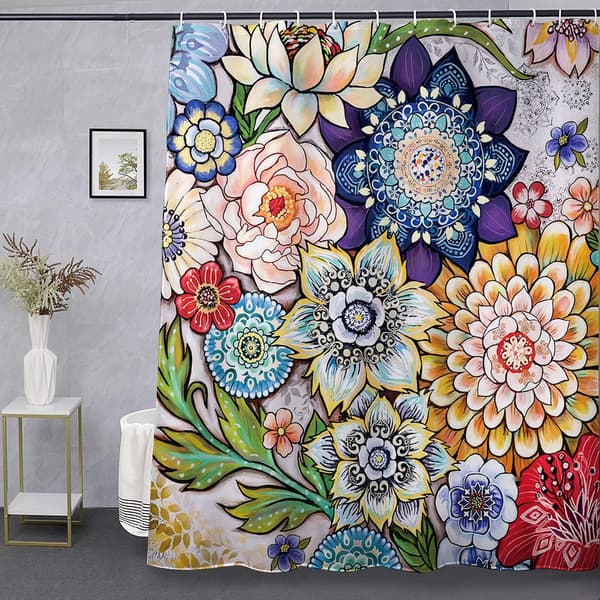 Boho Blommig Duschdraperi Paisley Mönster Bohemisk 180x180cm Polyester