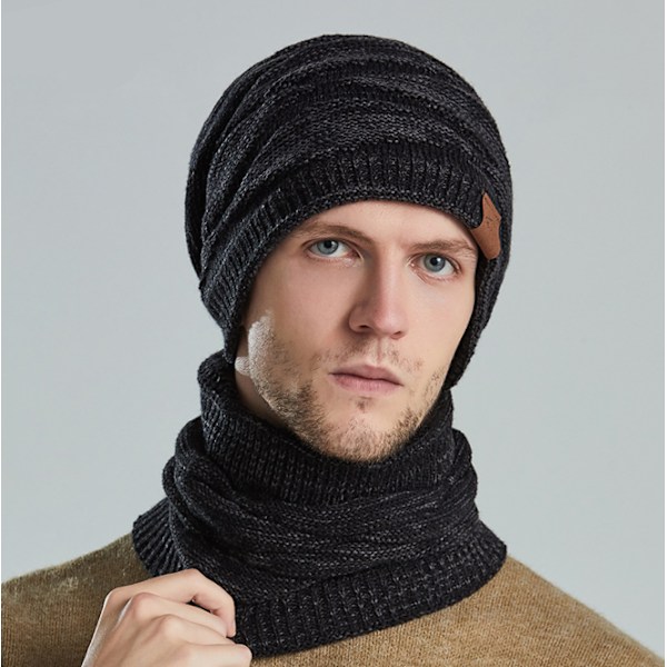 Svart vinter varm mössa hatt och loop halsduk rör halsduk set med fleecefodrad flickor vinter hatt hals w