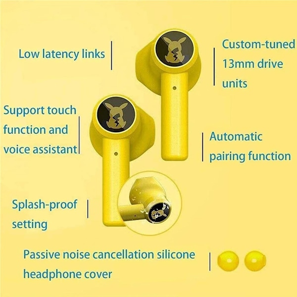 Nyt Poké-Mon Bluetooth-headset - Pikachu Bluetooth 5.0 in-ear-headset med touch-kontrol, Pokeball-opladningsetui