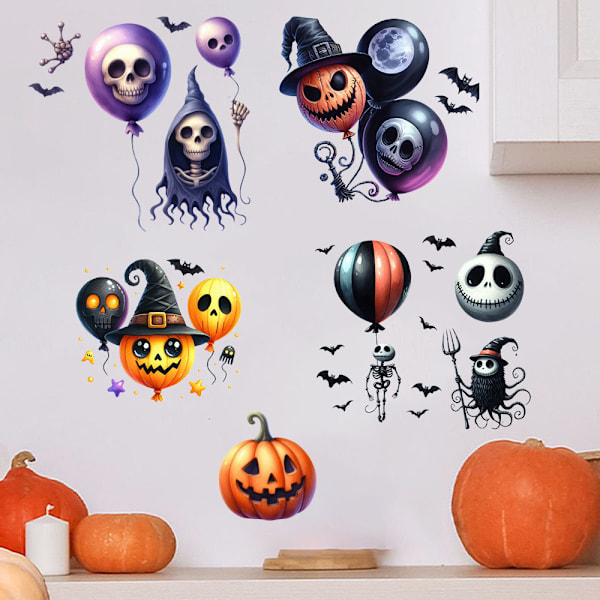 2024 Halloween-kummituskurpitsapääilmapallo olohuoneen seinätarrat G