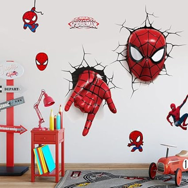 Spider-Man 3D väggdekaler, barn och pojkar 3D spindelväggdekaler och klistermärken, sovrum, vardagsrum, h