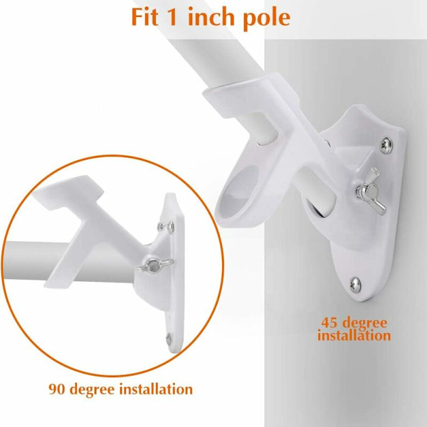 Flaggstangbrakett, 2-posisjons aluminiumsflaggstangbrakett med anti-rustlag, for 1 tommers metall, tre og plast F H