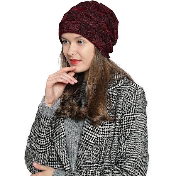 Dam vinter mössa slouch beanie ull mössa med varm fleecefoder
