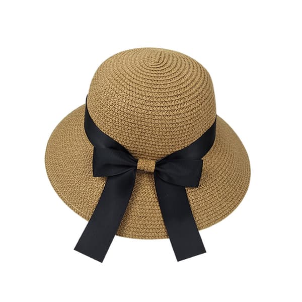 Dam solhatt Floppy hopfällbar rosett halmhatt sommar strandmössa UV-skydd