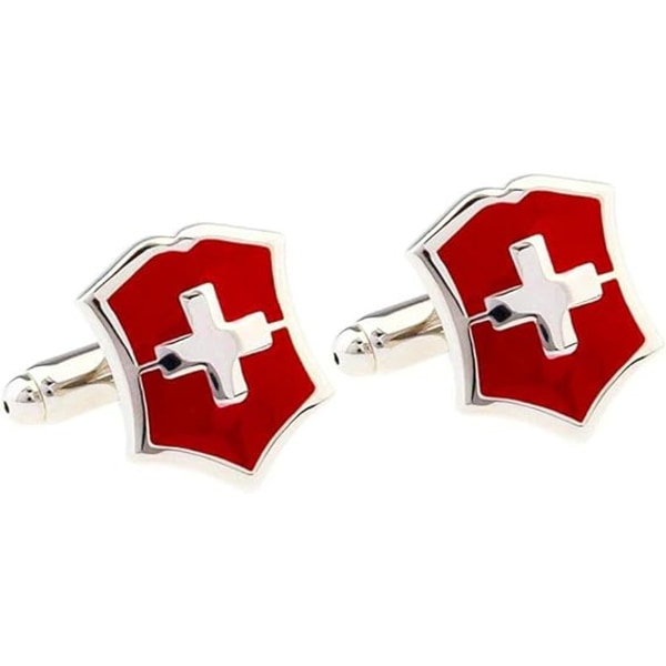 Rødt sveitsisk flagg Cross Mansjettknapp Skjorte i enkel stil Mansjettknapper Skjorte