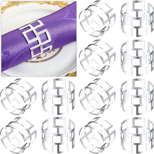 12 Hule Metall Serviettringer, Serviettspenne Dekorasjoner, Egnet for Bryllup Jul Thanksgiving Party Bord Dekor K