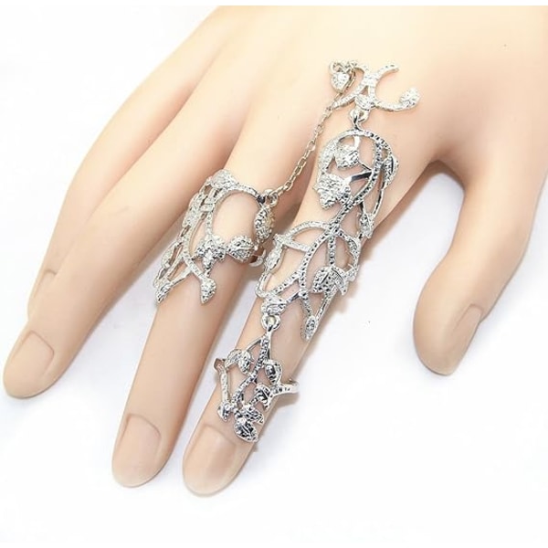 Silver Gothic Punk Knuckle Ring Carved Full Finger Ring Slave Cha