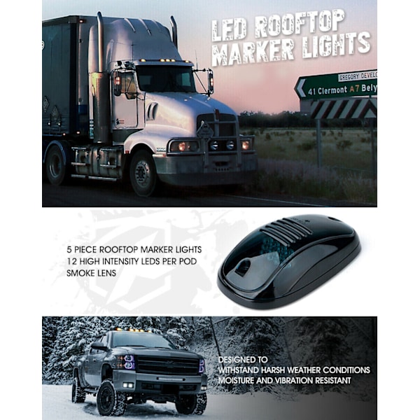 5 kpl Amber LED -kattovalot Ford J -malleille