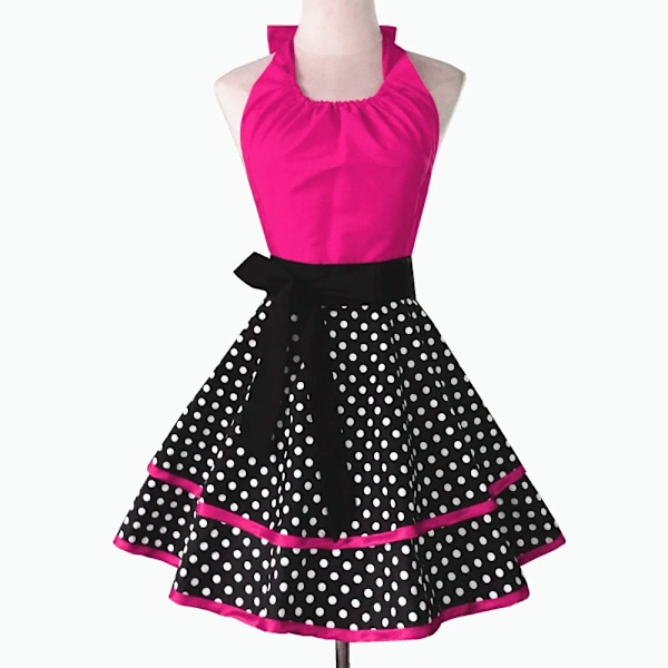 (Rose) 1 stk. Søtt Vintage Forkle Retro Stuepike Polkadot Kjøkken Forkle Polkadot Trykt Forkle Dame C