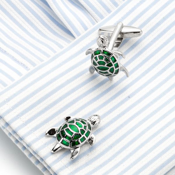 BEAR Green Turtle Cufflink Miesten Paidan Ranneke Ranneke Ruostumaton Teräs