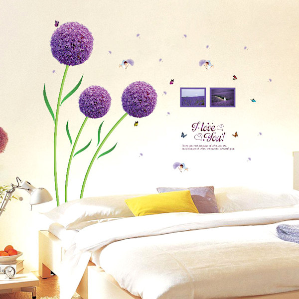 Purple Dandelion Wall Stickers Wall Sticker Hydrangea Flower Wall Decoration Bedroom Girl Living Room Office