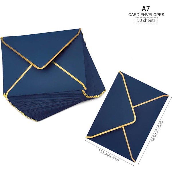 Blå 50 st inbjudningskuvert 18,5 x 13,5 cm, kuvert 5 x 7 tum V-flik kuvert för post