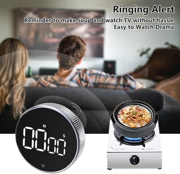 Digital køkkentimer, madlavningstimer, magnetisk nedtællingstimer med stort LED-display, adj
