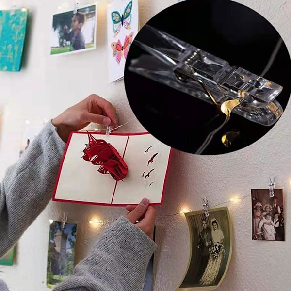 Läpinäkyvä pyykkipoika, Mini läpinäkyvät pyykkipojat, Mini muoviset valokuvapidikkeet, Mini läpinäkyvät valokuvapidikkeet, Valokuvakiinnike, Deco