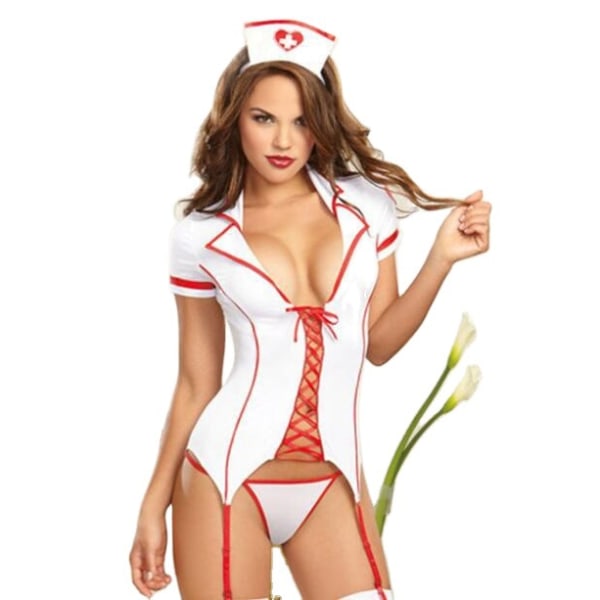 1 Pack Lingerie Nurse Sexy Costume Outfit Set Babydoll Bedroom Honeymoon Co