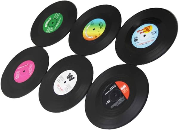 6 stk. sorte retro CD-pladeunderlag