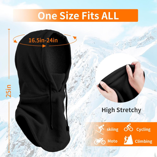 Sort Balaclava Hat Balaclava Ski Maske Fleece Multifunktionel til