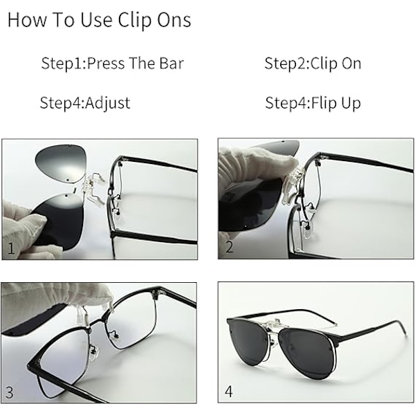 Grå polariserte klips på solbriller - Anti-glare pilotbriller for kvinner og menn Flip Up Rimless Clip