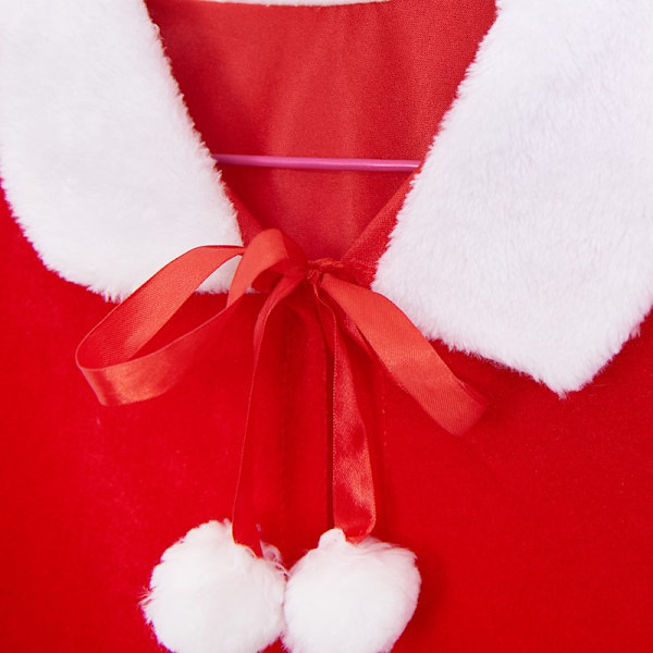 (Barnmodell) Mor Jultomte Kostym Mini Röd Sammet Kappa Sjal Jultomte Kostym för Kvinnor