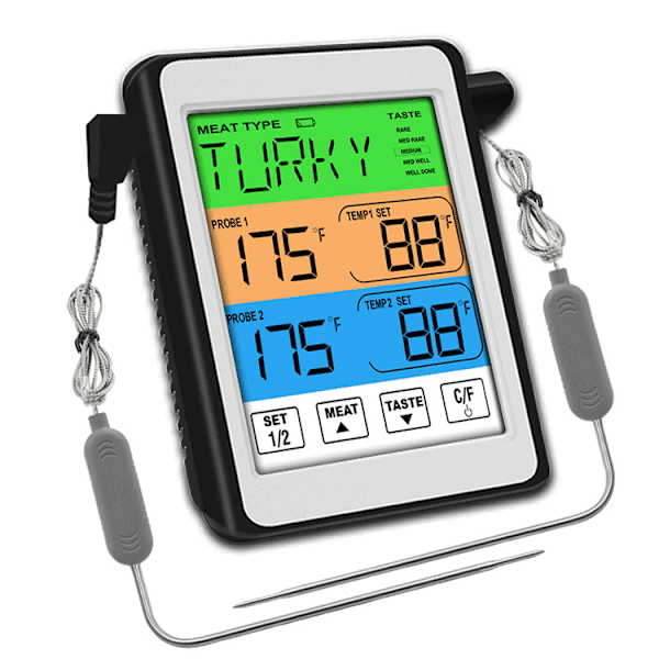 Kötttermometer, med 2 sonder, med LCD-display