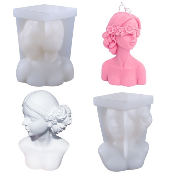 2 stk. 3D stearinlys silikonform, lukket øje pige og bind for øjnene pige form, DIY