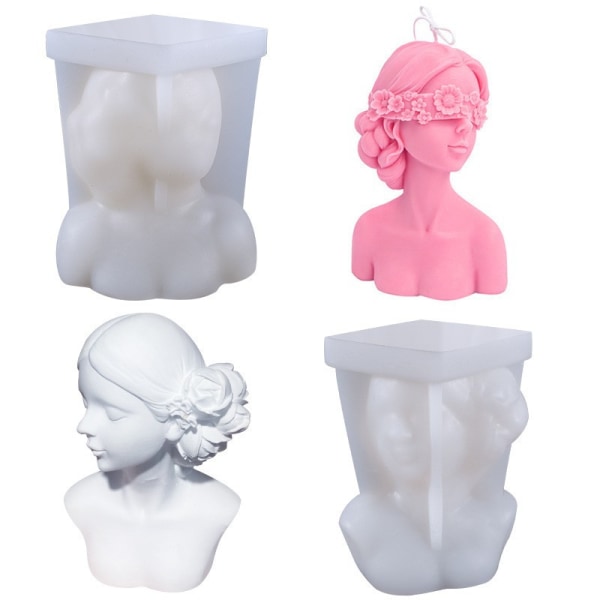 2Pcs 3D Candle Silicone Mold, Closed Eye Girl and Blindfold Girl Mold, DIY