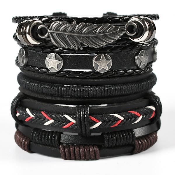 Mænds Armbåndssæt Perler Læder Strandet Multilayer Flettet Reb B