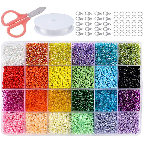 12000 stk Glassfrøperler 24 Farger Små Perler Sett Armbånd Perler for Smykkeproduksjon (3mm) I