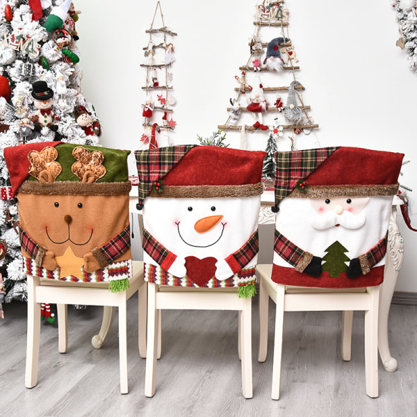 3-pack julstolsöverdrag, stretchjulstolsdekoration, tvättbar julstolsrygg, universell A