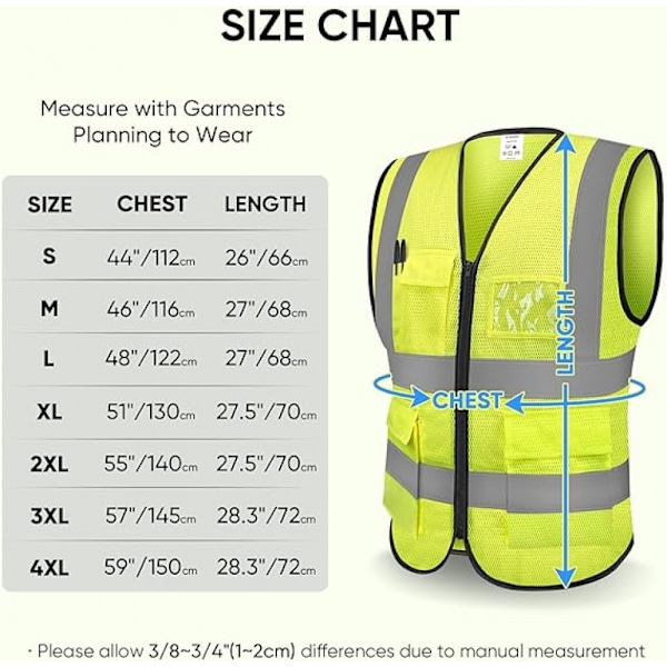 5 stk. Reflekterende sikkerhedsvest (Fluorescerende gul, Kun vest) M Størrelse Høj synlighed Klasse I